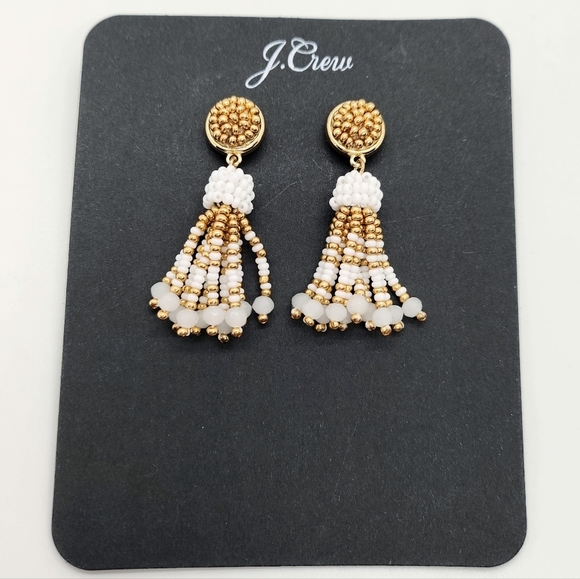 J. Crew White & Gold Tassel Earrings NWT - Picture 3 of 6